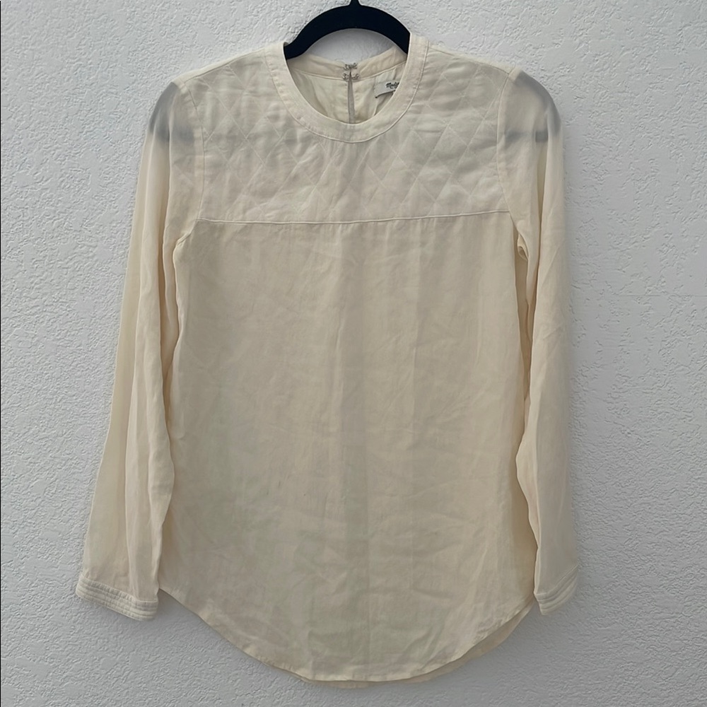 Madewell Cream Ivory Quilted Silk Blouse Shirt
